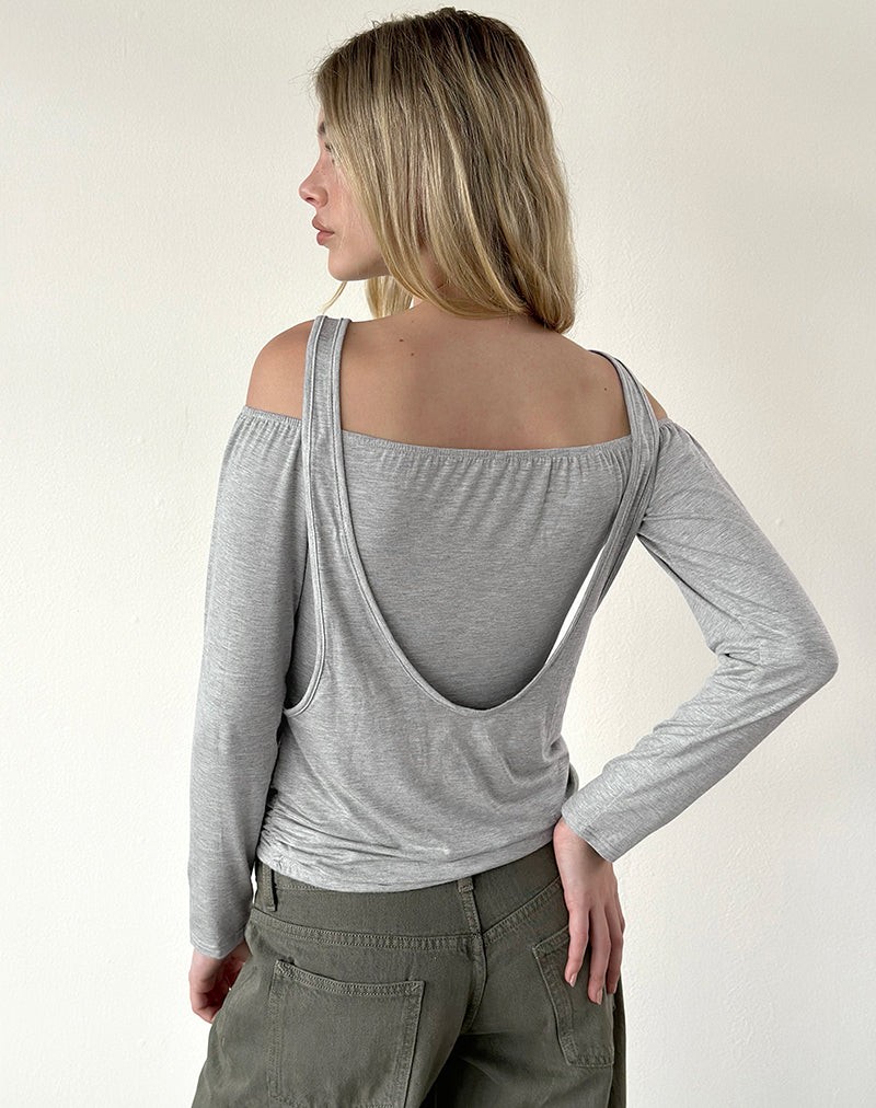 Roras Top in Grey Marl Viscose Spandex view 4