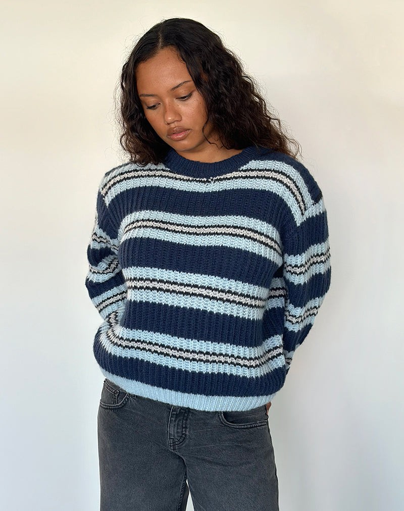 Namirta Jumper in Navy and Light Blue with Black Stripe view 4