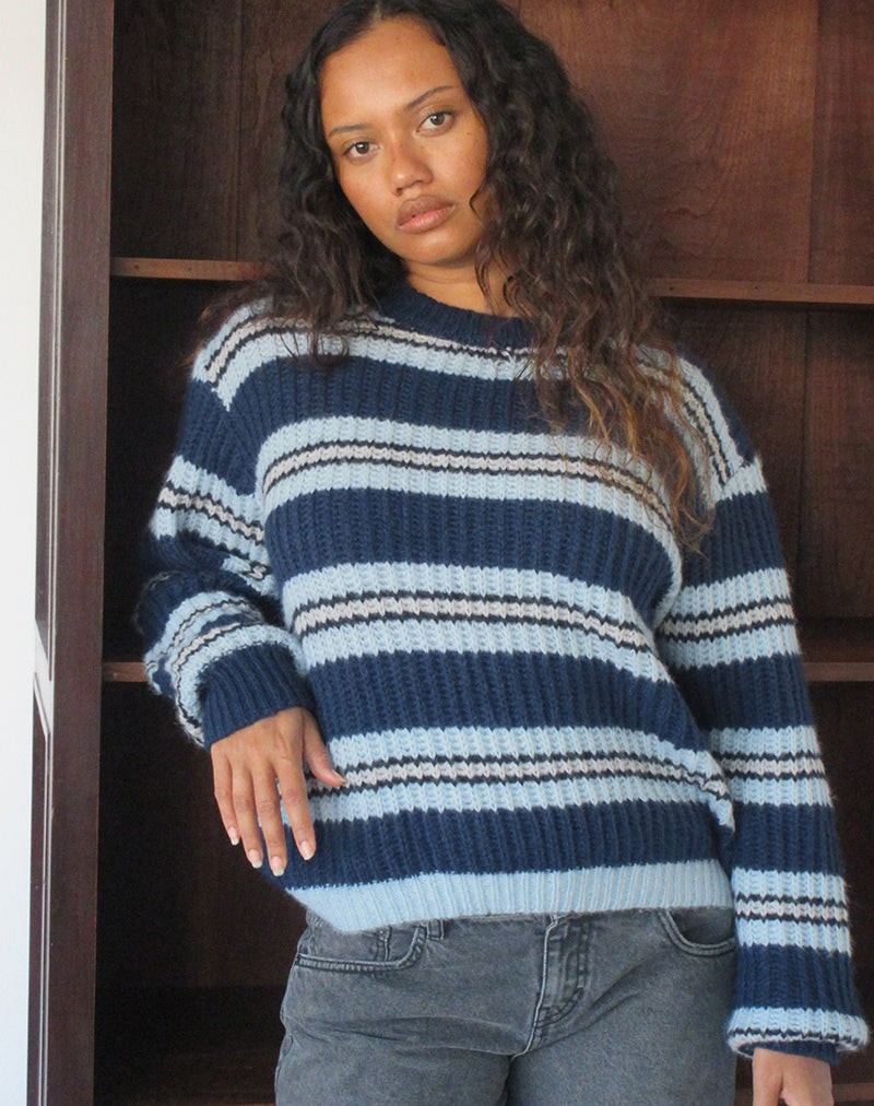Namirta Jumper in Navy and Light Blue with Black Stripe