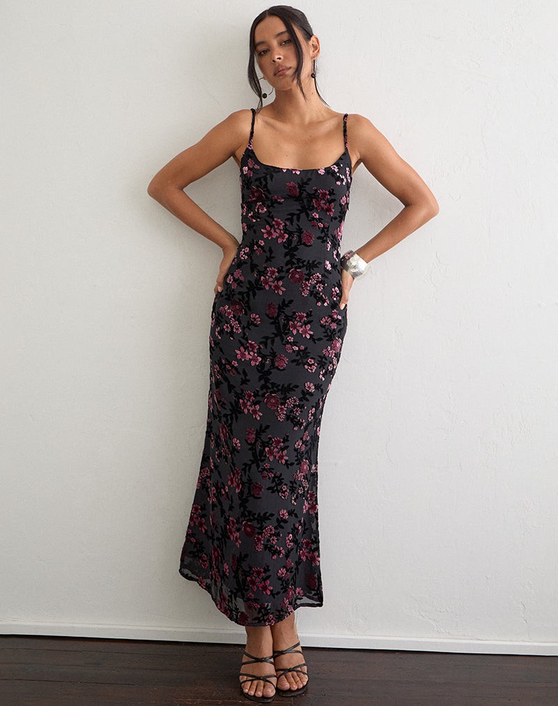 Nismara Maxi Dress in Devore Floral Black view 3