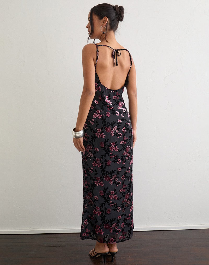 Nismara Maxi Dress in Devore Floral Black view 4