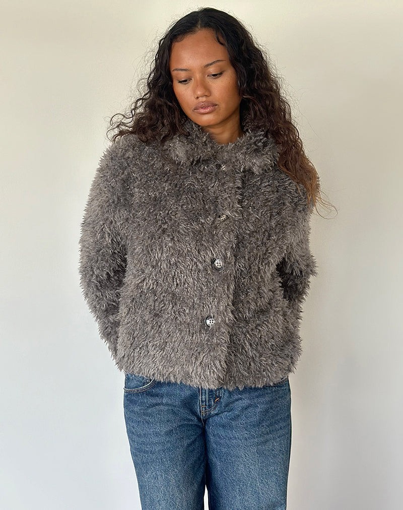 Joji Jacket in Faux Fur Grey view 4