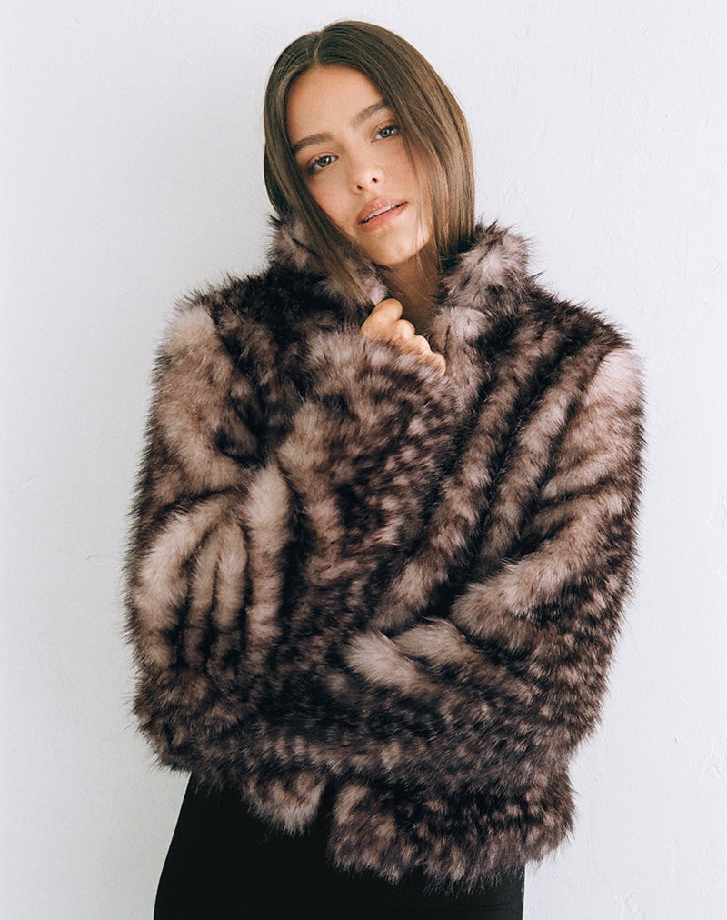 Jerome Jacket in Animal Polka Faux Fur Brown