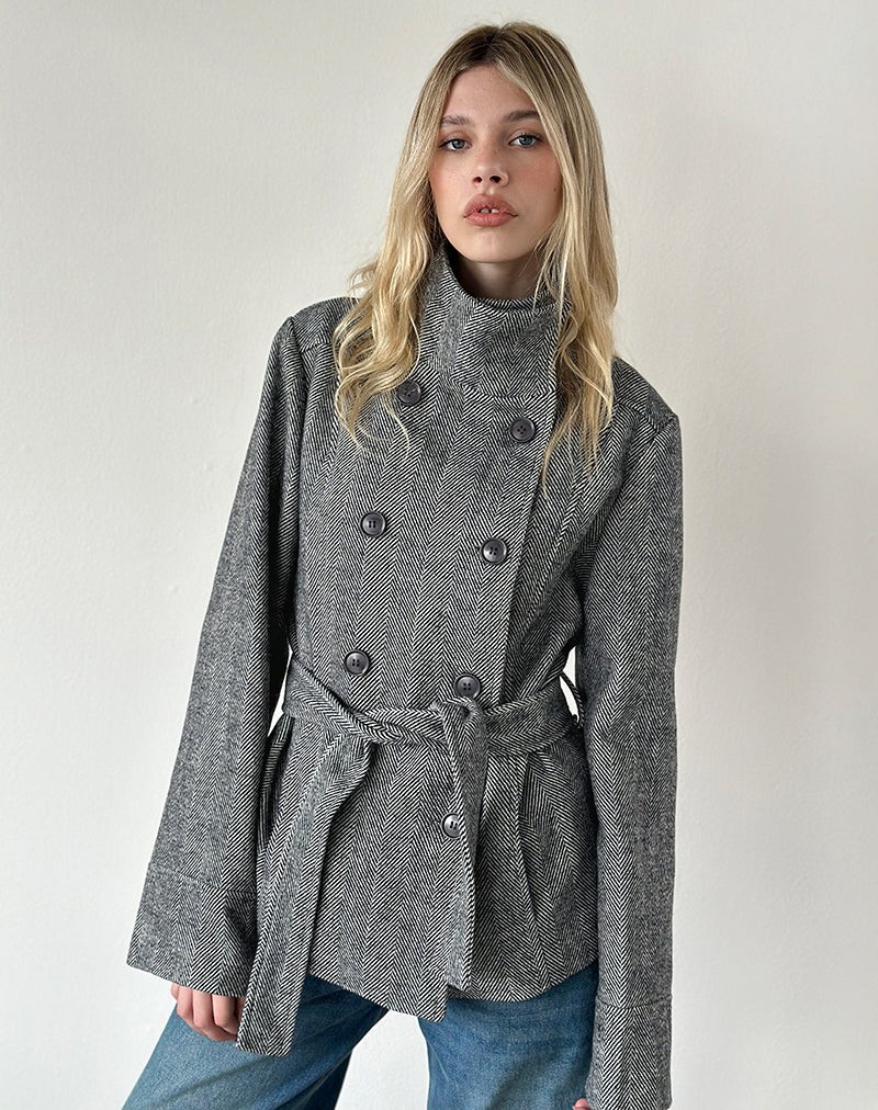 Resari Double Breasted Coat in Tweed Black and White view 3