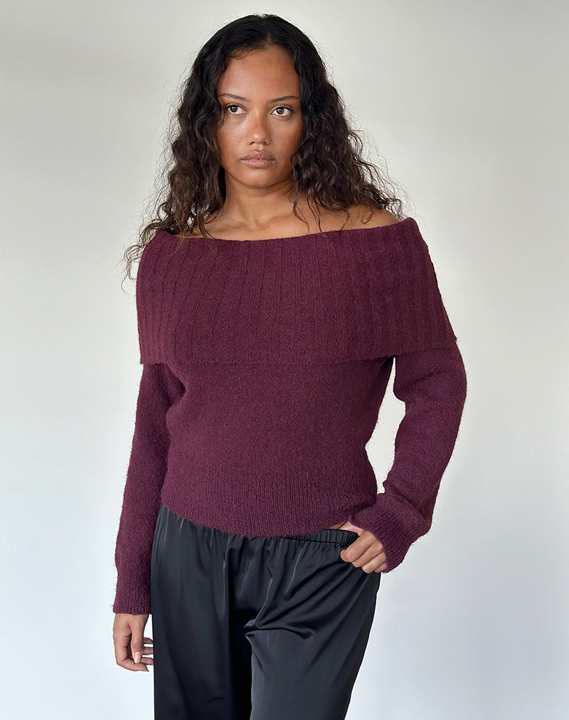 Filahia Bardot Jumper in Burgundy view 3